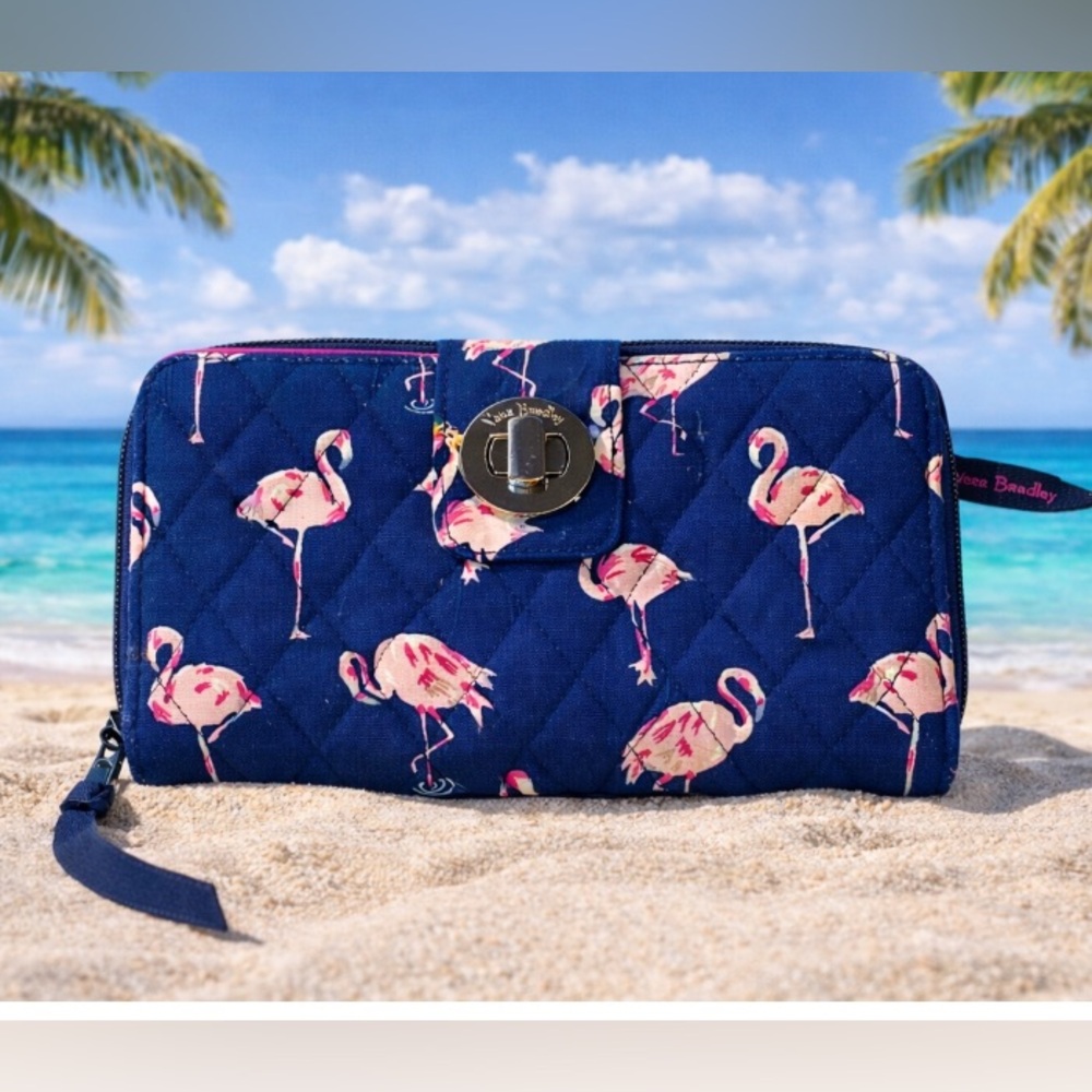 Vera Bradley Wallet Pink Flamingo Fiesta Zip Around Turnlock